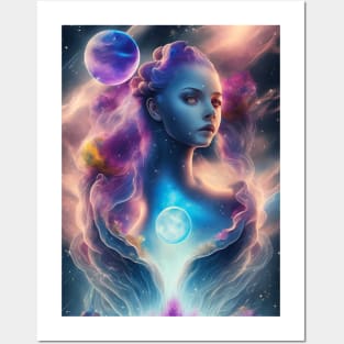Mystical Nebula Planets Clouds Girl Posters and Art